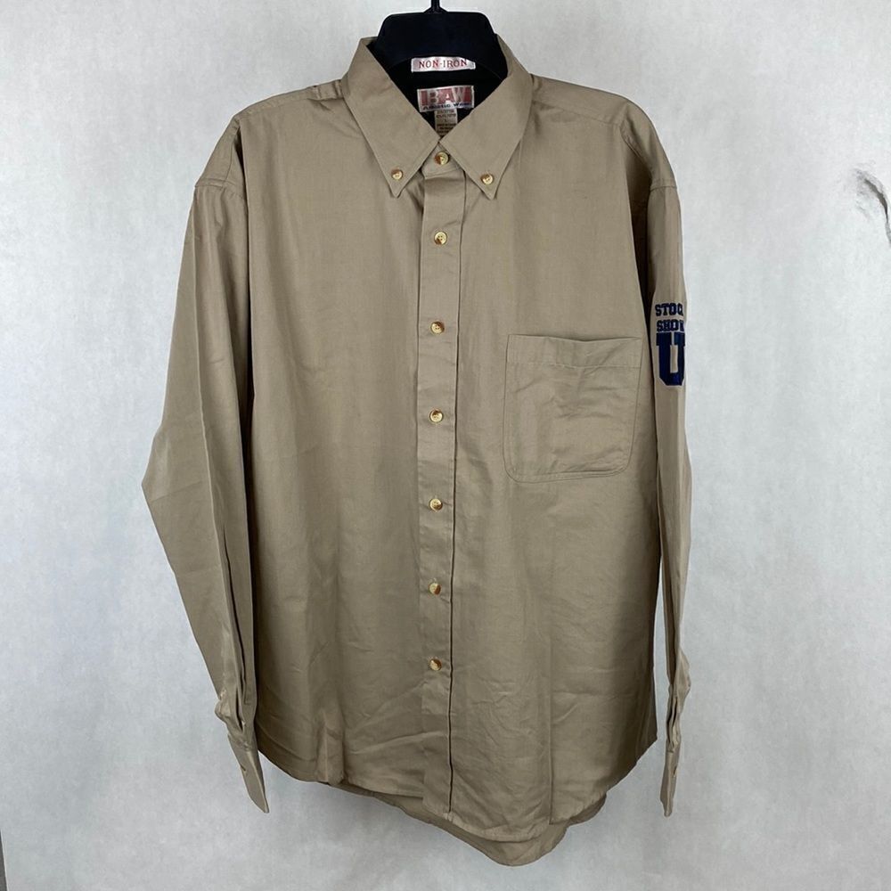 NEW Stock Show U Button Down Shirt Size Large Khaki Tan Black BAW Athletic Wear